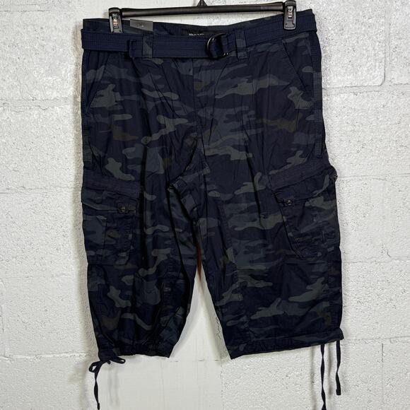 X-Ray Men's Belted Capri Cargo Shorts - Navy Camo 38w x 18inseam $58 - Picture 2 of 10